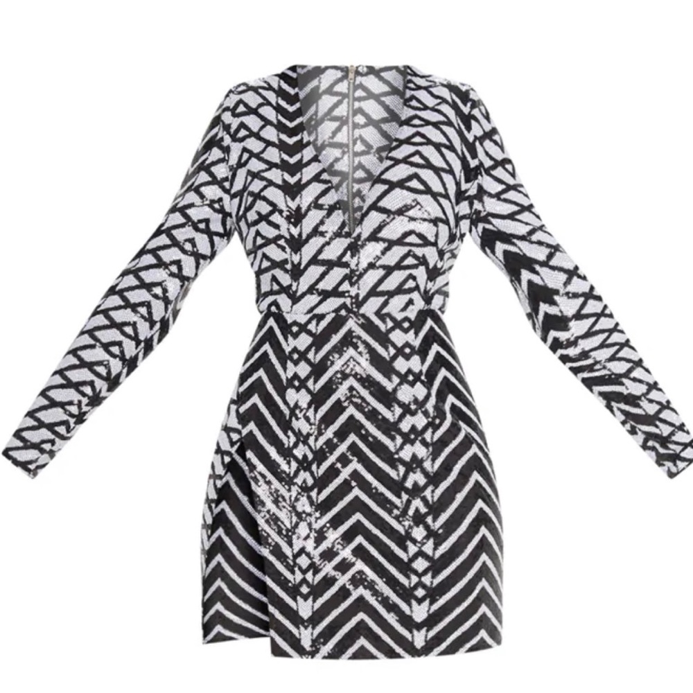 PLT monochrome sequin split dress
